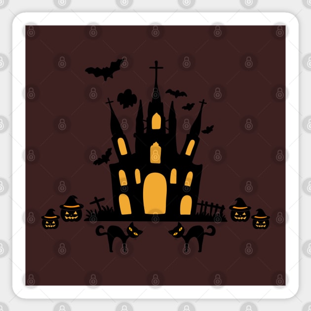 Halloween Pumpkin Black Cat Graveyard Church Sticker by BellaPixel